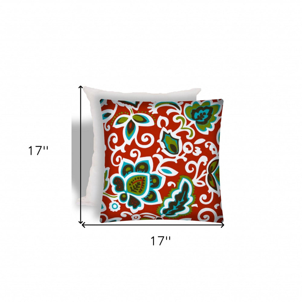 17" X 17" Read And Green Zippered Floral Throw Indoor Outdoor Pillow - Homeroots - Flyclothing LLC