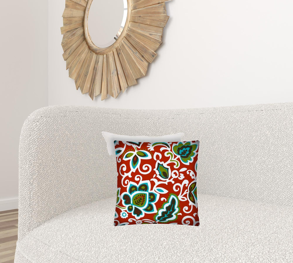 17" X 17" Read And Green Zippered Floral Throw Indoor Outdoor Pillow - Homeroots - Flyclothing LLC