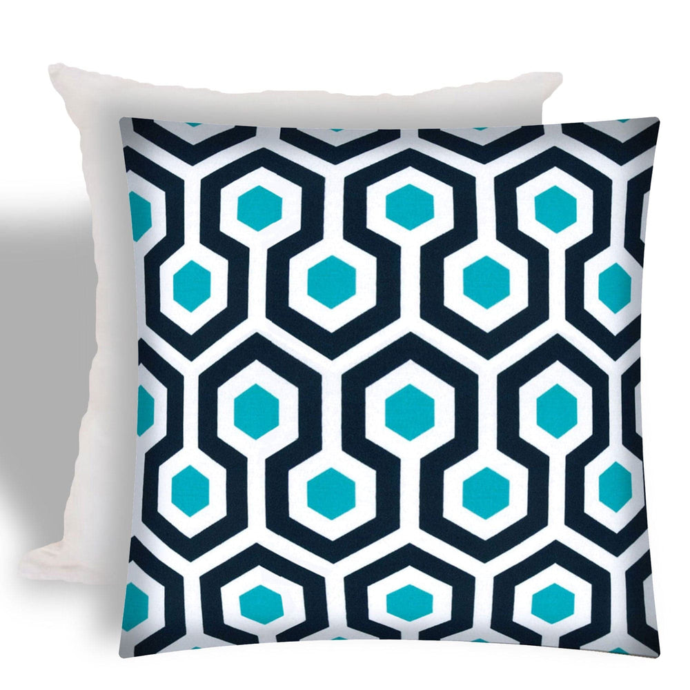 17" X 17" White And Aqua Zippered Geometric Throw Indoor Outdoor Pillow - Homeroots - Flyclothing LLC