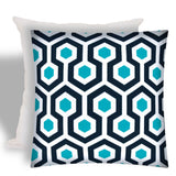 17" X 17" White And Aqua Zippered Geometric Throw Indoor Outdoor Pillow - Homeroots - Flyclothing LLC