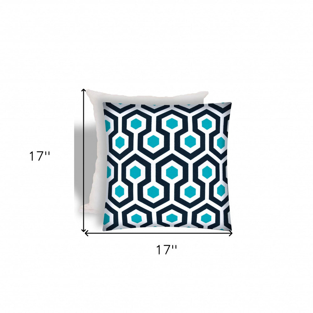 17" X 17" White And Aqua Zippered Geometric Throw Indoor Outdoor Pillow - Homeroots - Flyclothing LLC