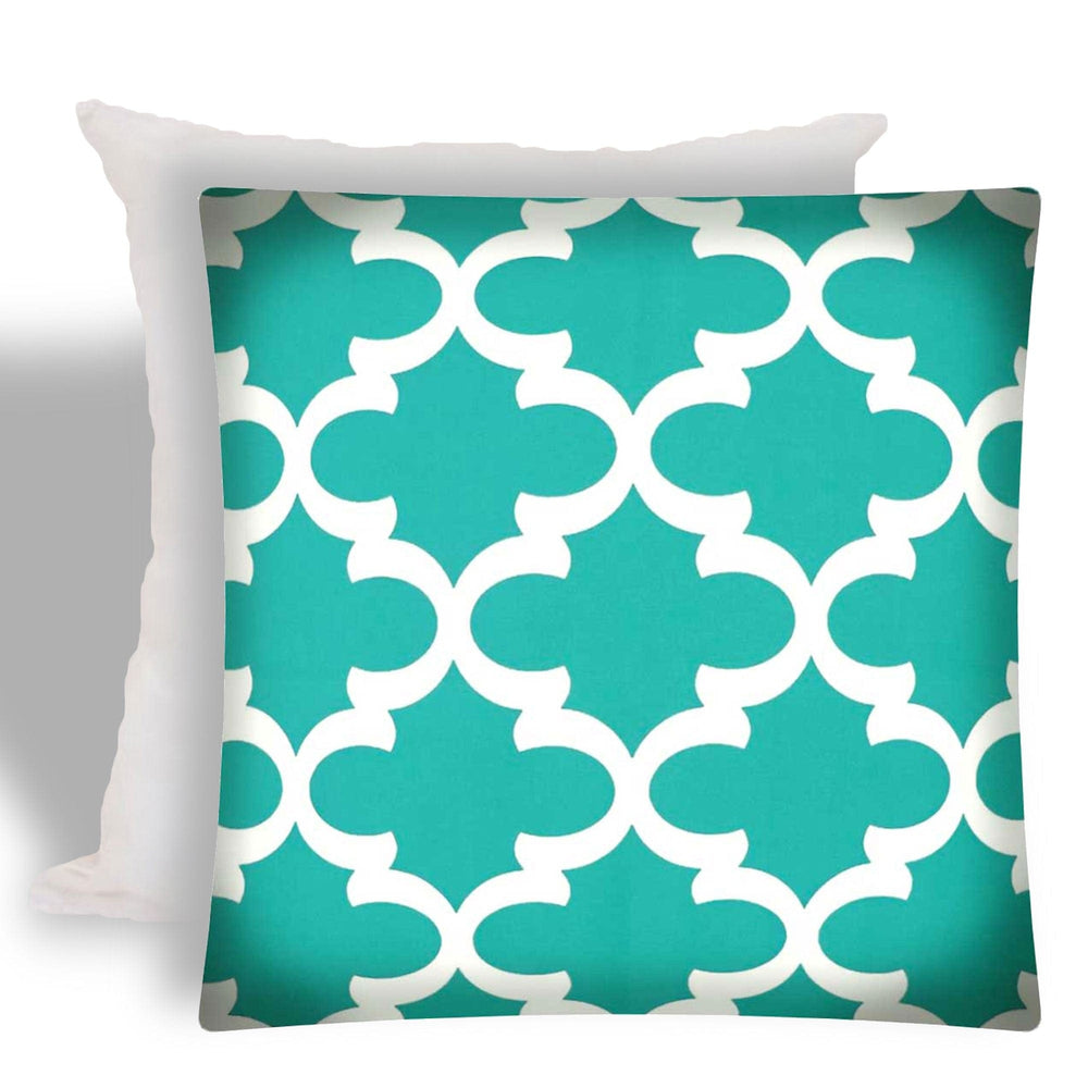 17" X 17" Turquoise And White Zippered Quatrefoil Throw Indoor Outdoor Pillow - Homeroots - Flyclothing LLC