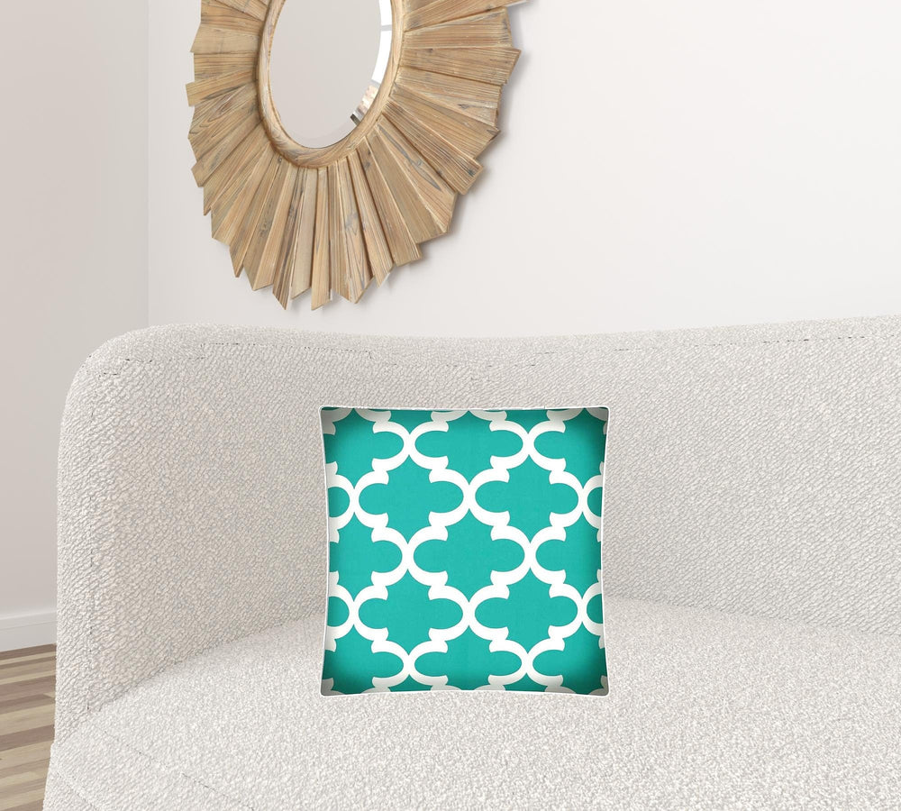 17" X 17" Turquoise And White Zippered Quatrefoil Throw Indoor Outdoor Pillow - Homeroots - Flyclothing LLC