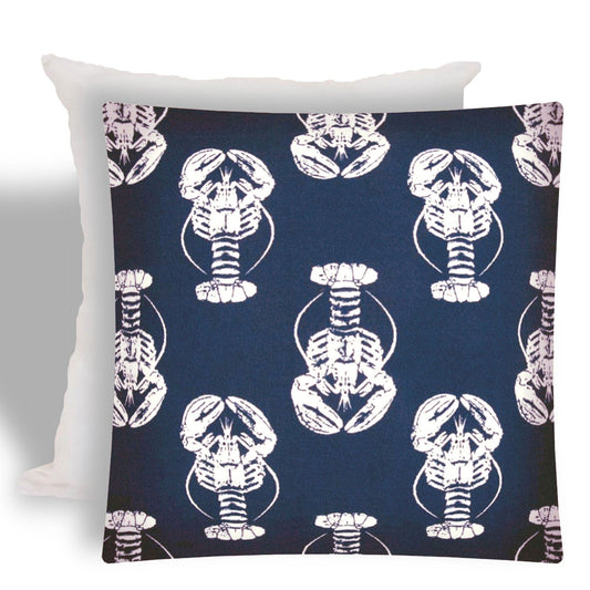 17" X 17" Navy Blue And White Lobster Zippered Coastal Throw Indoor Outdoor Pillow - Homeroots