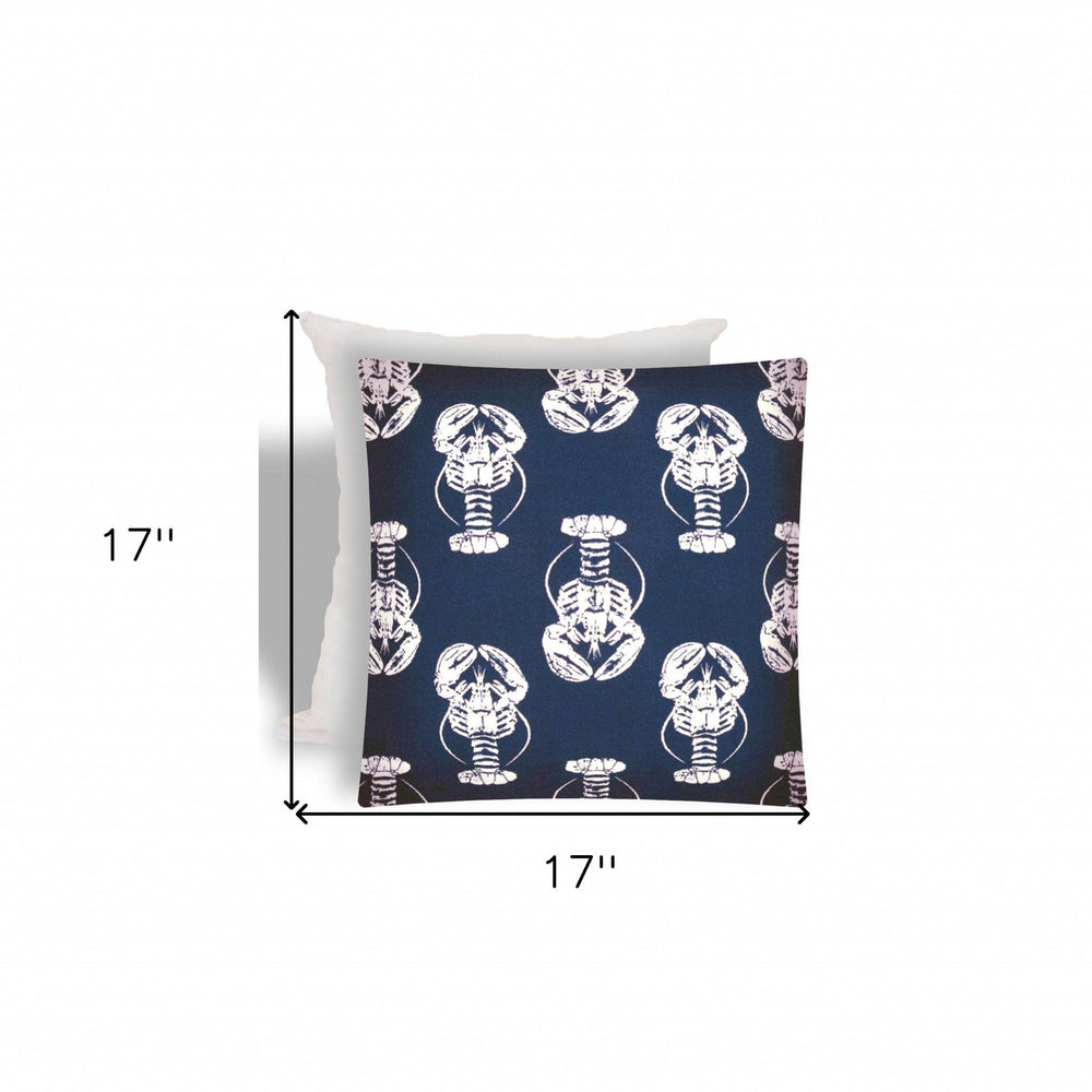 17" X 17" Navy Blue And White Lobster Zippered Coastal Throw Indoor Outdoor Pillow - Homeroots - Flyclothing LLC