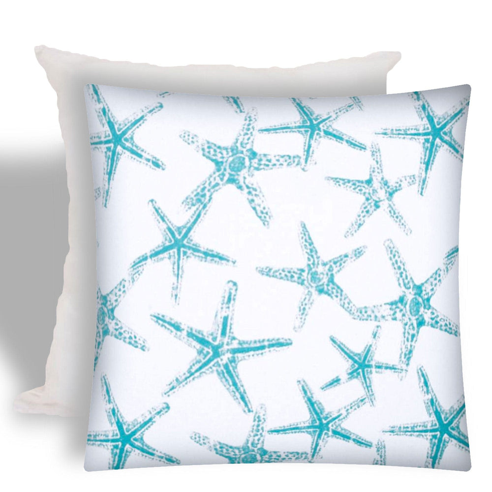 17" X 17" Turquoise And White Starfish Zippered Coastal Throw Indoor Outdoor Pillow - Homeroots - Flyclothing LLC