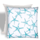 17" X 17" Turquoise And White Starfish Zippered Coastal Throw Indoor Outdoor Pillow - Homeroots - Flyclothing LLC