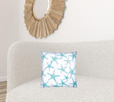 17" X 17" Turquoise And White Starfish Zippered Coastal Throw Indoor Outdoor Pillow - Homeroots - Flyclothing LLC