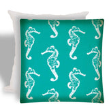 17" X 17" Turquoise And White Seahorse Zippered Coastal Throw Indoor Outdoor Pillow - Homeroots - Flyclothing LLC