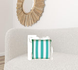 17" X 17" Turquoise And White Zippered Striped Throw Indoor Outdoor Pillow - Homeroots - Flyclothing LLC