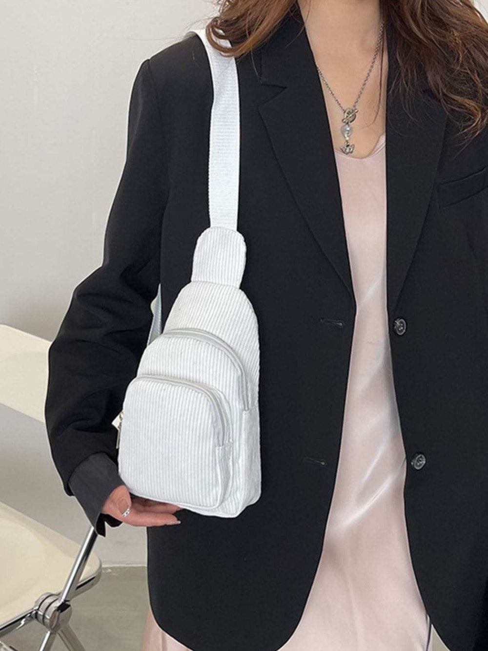 Corduroy Solid Color Crossbody Bag - Trendsi - Flyclothing LLC