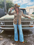 Vagabond Retro Green Tulip Zipper Front Blouse - Lil Bee's Bohemian - Flyclothing LLC