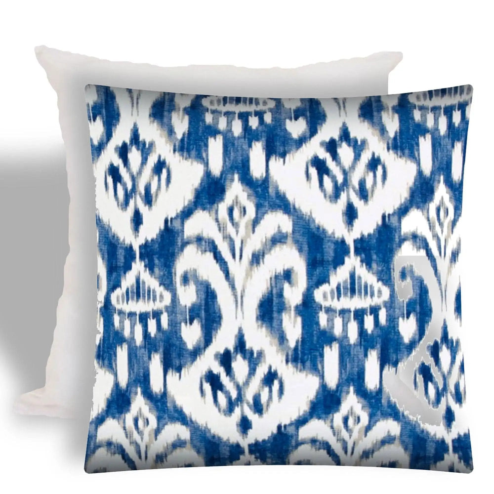17" X 17" Indigo And Cream Zippered Ikat Throw Indoor Outdoor Pillow - Homeroots - Flyclothing LLC
