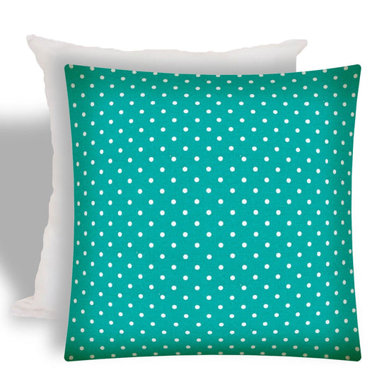 17" X 17" Turquoise Zippered Polka Dots Throw Indoor Outdoor Pillow - Homeroots
