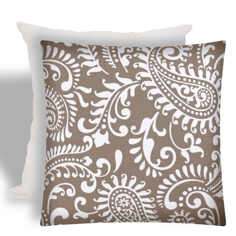 17" X 17" Taupe And White Zippered Paisley Throw Indoor Outdoor Pillow - Homeroots - Flyclothing LLC