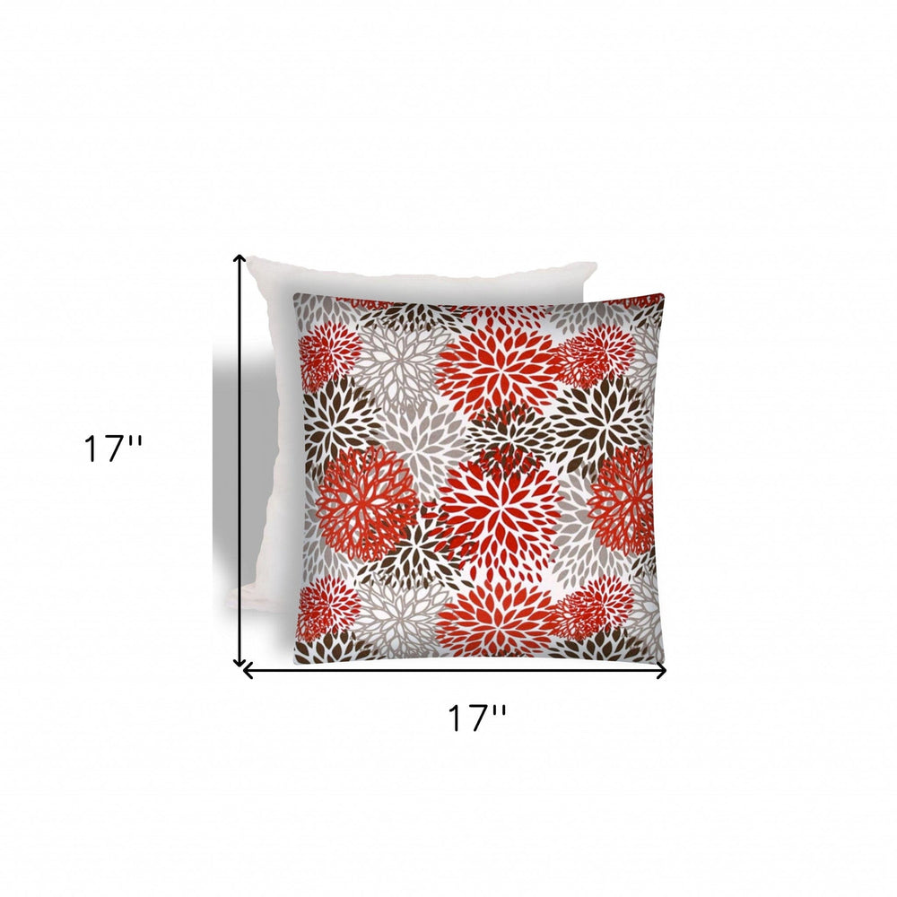 17" X 17" Red And White Zippered Floral Throw Indoor Outdoor Pillow - Homeroots - Flyclothing LLC