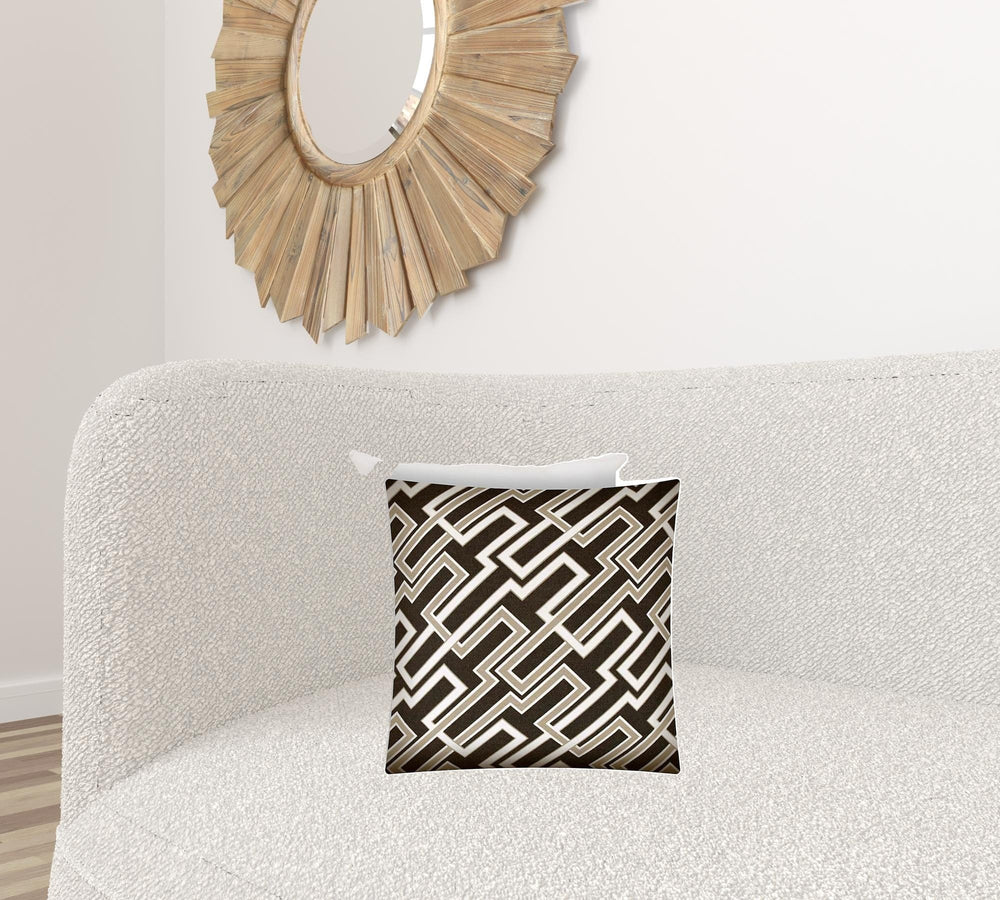 17" X 17" Taupe And Chocolate Zippered Trellis Throw Indoor Outdoor Pillow - Homeroots