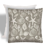 17" X 17" Cream And Gray Seashells Zippered Nautical Throw Indoor Outdoor Pillow - Homeroots - Flyclothing LLC