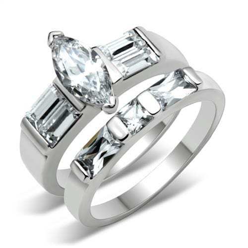 40911 - High-Polished 925 Sterling Silver Ring with AAA Grade CZ in Clear - Alamode - Flyclothing LLC