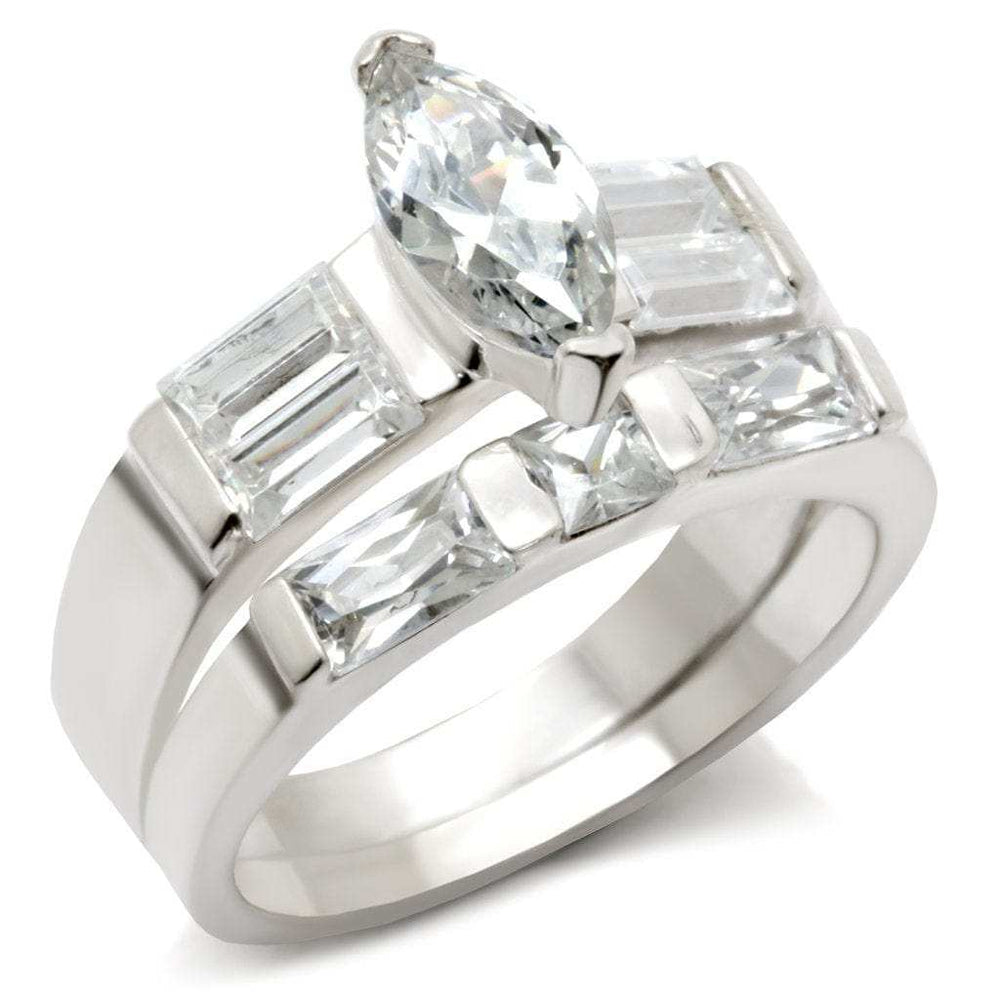 40911 - High-Polished 925 Sterling Silver Ring with AAA Grade CZ in Clear - Alamode - Flyclothing LLC