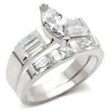 40911 - High-Polished 925 Sterling Silver Ring with AAA Grade CZ in Clear - Alamode - Flyclothing LLC