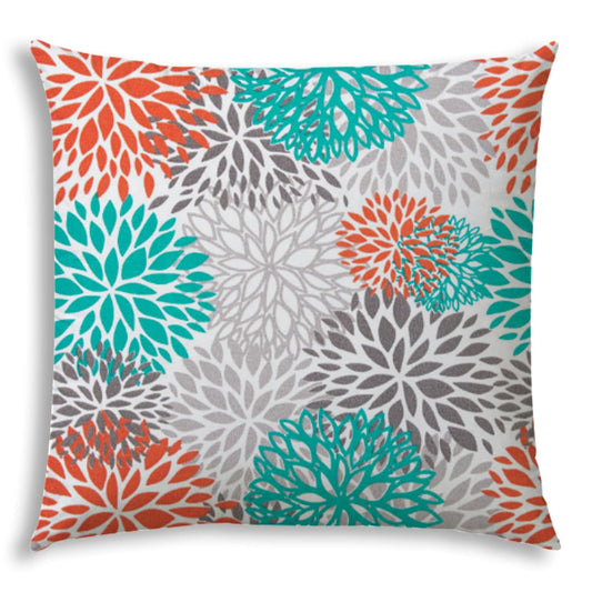 20" X 20" Orange And White Blown Seam Floral Throw Indoor Outdoor Pillow - Homeroots