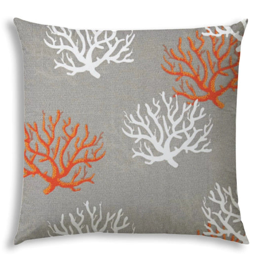 20" X 20" Gray And White Corals Blown Seam Coastal Throw Indoor Outdoor Pillow - Homeroots
