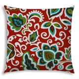 20" X 20" Read And Green Blown Seam Damask Throw Indoor Outdoor Pillow - Homeroots