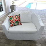 20" X 20" Read And Green Blown Seam Damask Throw Indoor Outdoor Pillow - Homeroots
