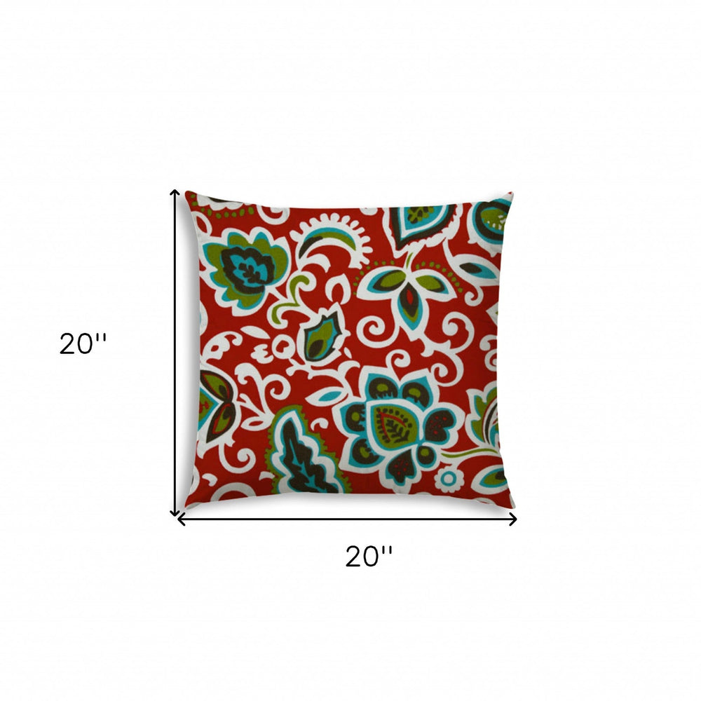 20" X 20" Read And Green Blown Seam Damask Throw Indoor Outdoor Pillow - Homeroots