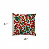 20" X 20" Read And Green Blown Seam Damask Throw Indoor Outdoor Pillow - Homeroots