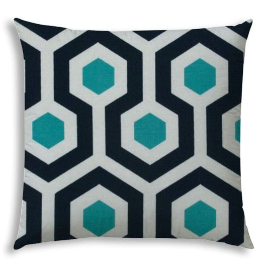 20" X 20" White And Aqua Blown Seam Trellis Throw Indoor Outdoor Pillow - Homeroots