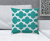 20" X 20" Turquoise And White Blown Seam Quatrefoil Throw Indoor Outdoor Pillow - Homeroots