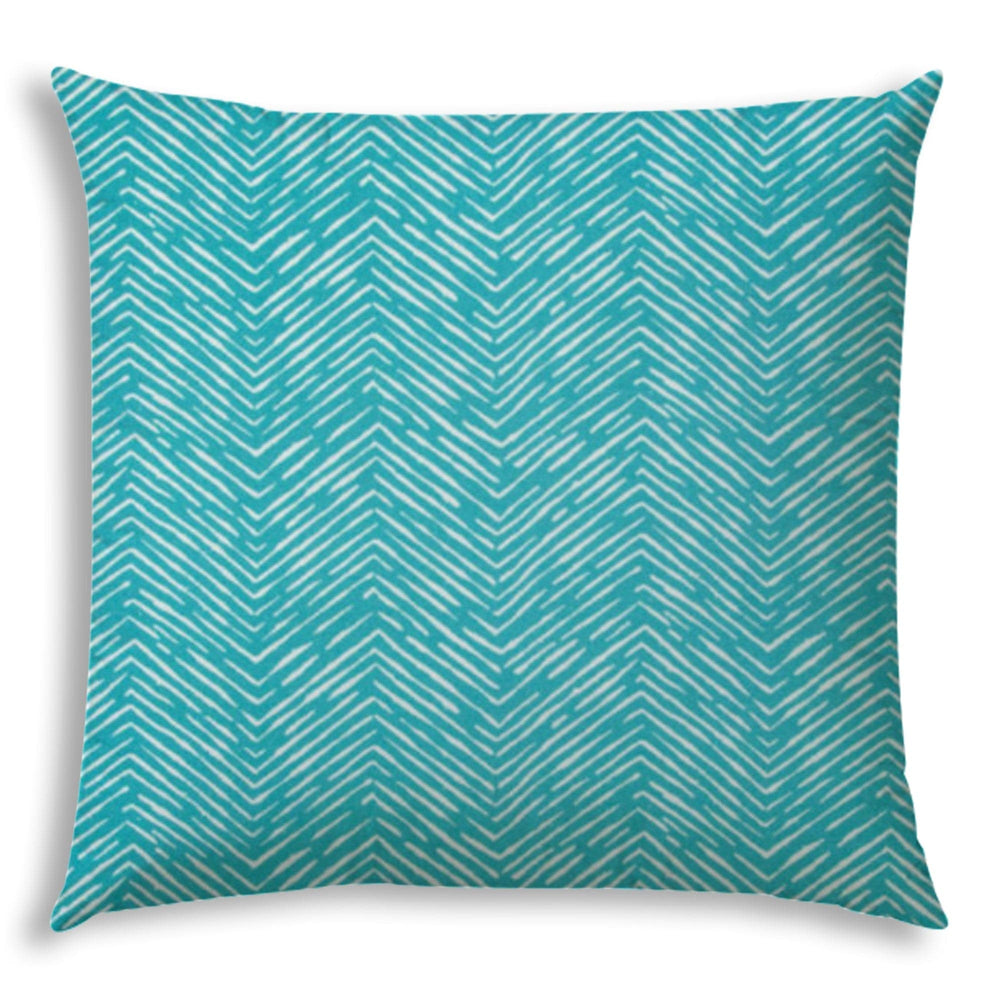 20" X 20" Turquoise And White Blown Seam Chevron Throw Indoor Outdoor Pillow - Homeroots
