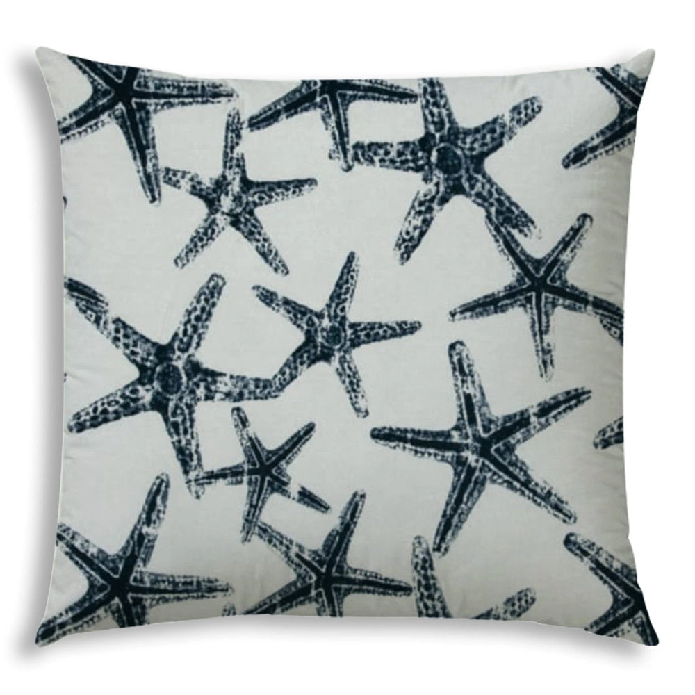 20" X 20" Navy Blue And White Starfish Blown Seam Coastal Throw Indoor Outdoor Pillow - Homeroots - Flyclothing LLC