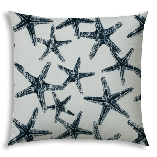 20" X 20" Navy Blue And White Starfish Blown Seam Coastal Throw Indoor Outdoor Pillow - Homeroots