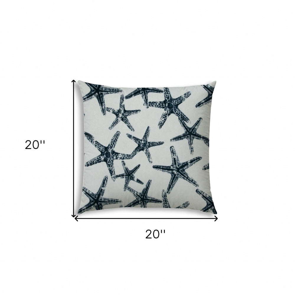 20" X 20" Navy Blue And White Starfish Blown Seam Coastal Throw Indoor Outdoor Pillow - Homeroots - Flyclothing LLC
