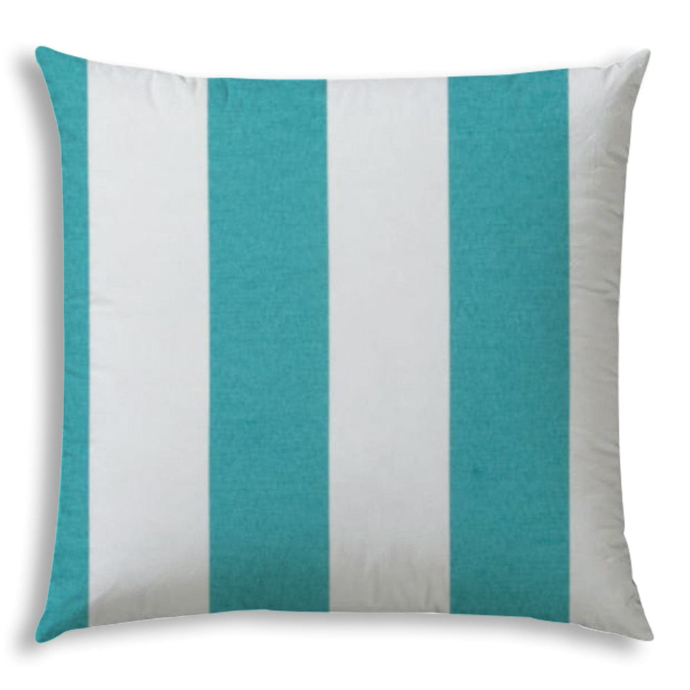 20" X 20" Turquoise And White Blown Seam Striped Throw Indoor Outdoor Pillow - Homeroots - Flyclothing LLC