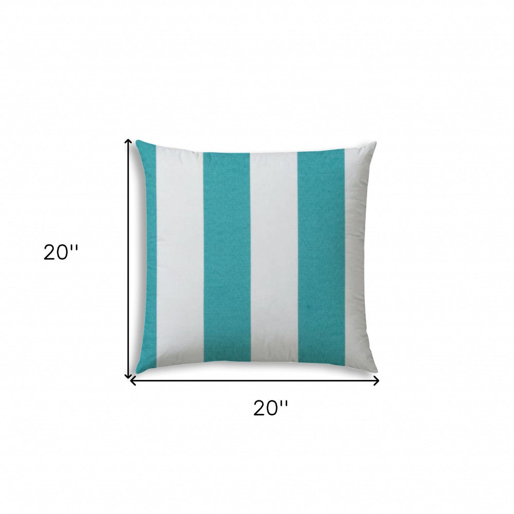 20" X 20" Turquoise And White Blown Seam Striped Throw Indoor Outdoor Pillow - Homeroots - Flyclothing LLC