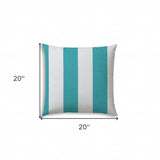 20" X 20" Turquoise And White Blown Seam Striped Throw Indoor Outdoor Pillow - Homeroots - Flyclothing LLC