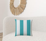 20" X 20" Turquoise And White Blown Seam Striped Throw Indoor Outdoor Pillow - Homeroots - Flyclothing LLC