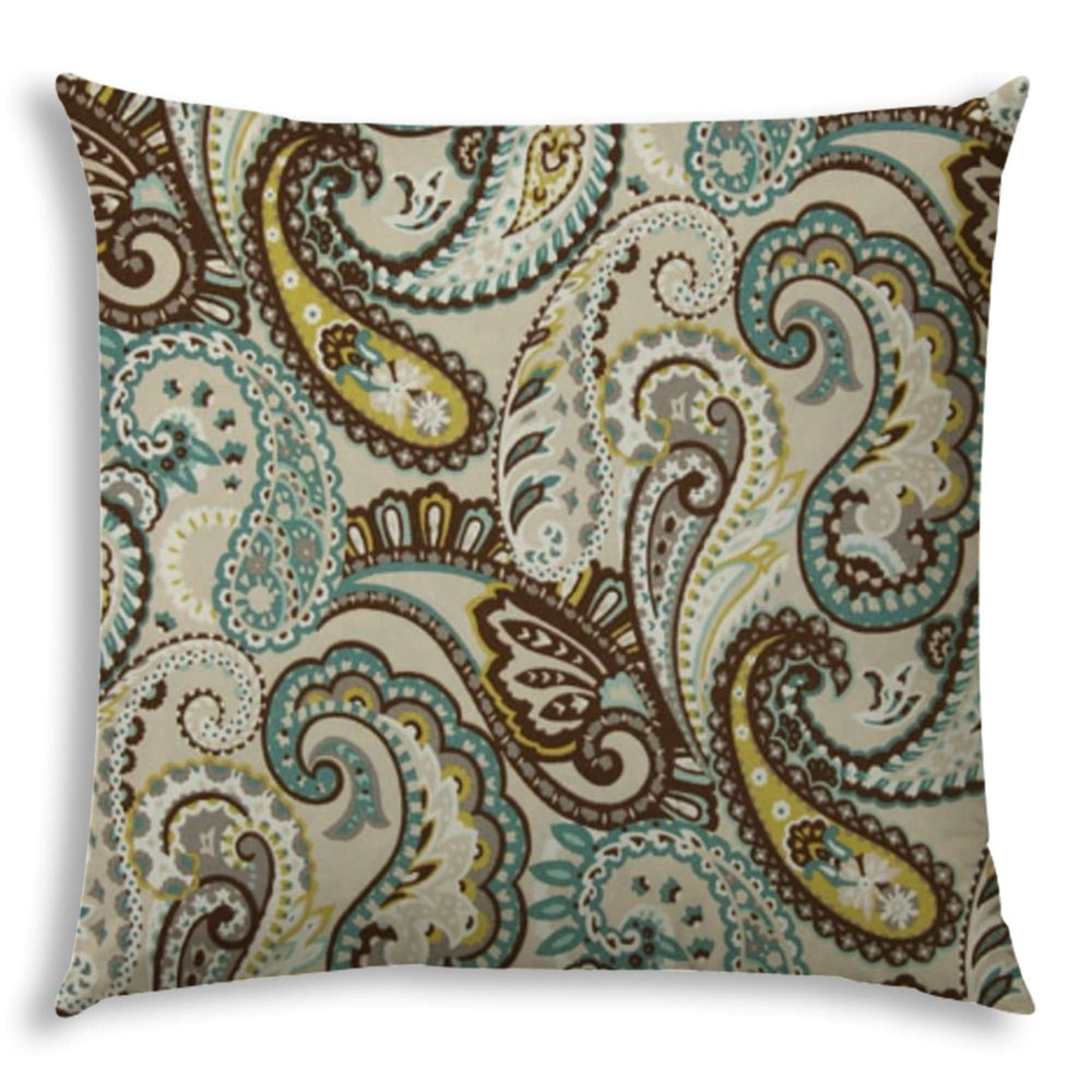 20" X 20" Brown And Teal Blown Seam Paisley Throw Indoor Outdoor Pillow - Homeroots - Flyclothing LLC