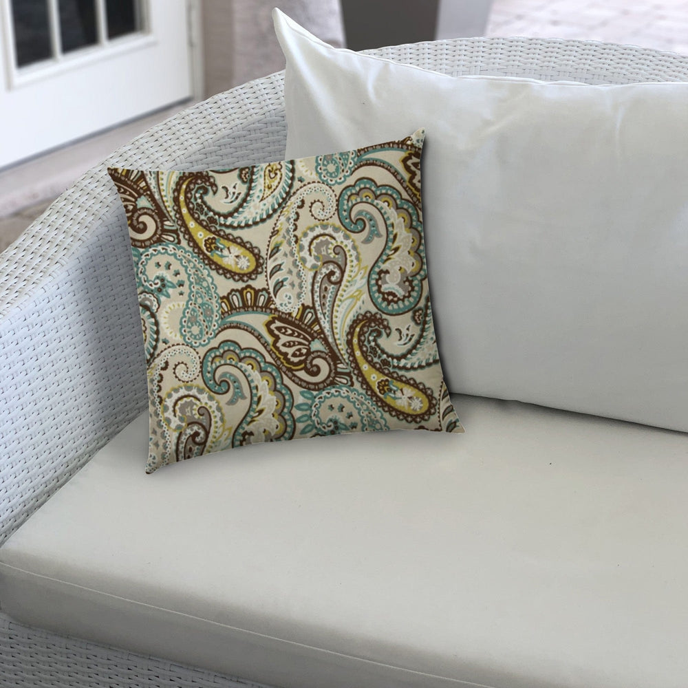 20" X 20" Brown And Teal Blown Seam Paisley Throw Indoor Outdoor Pillow - Homeroots - Flyclothing LLC