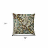 20" X 20" Brown And Teal Blown Seam Paisley Throw Indoor Outdoor Pillow - Homeroots - Flyclothing LLC