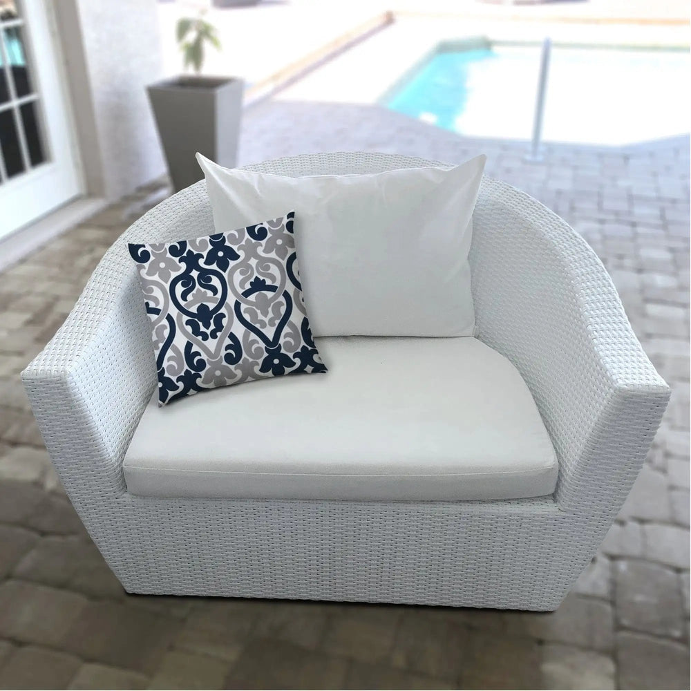 20" X 20" Navy Blue And White Blown Seam Trellis Throw Indoor Outdoor Pillow - Homeroots