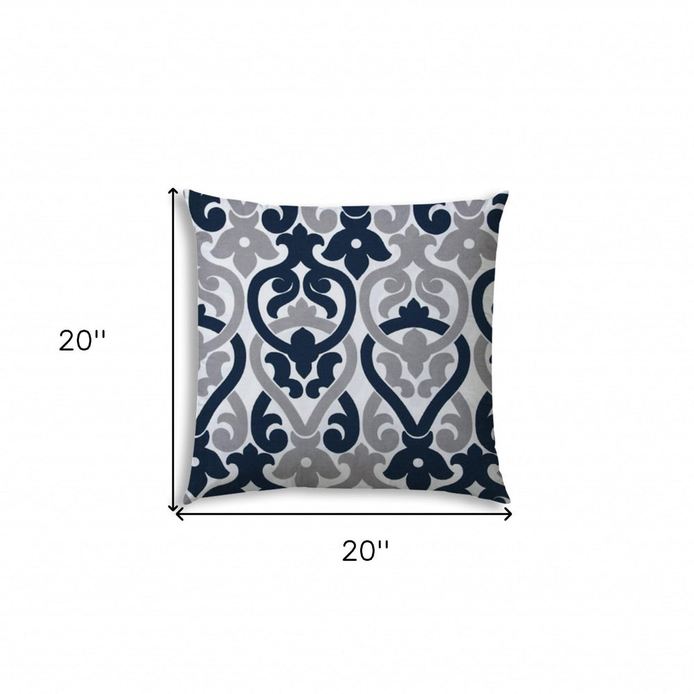 20" X 20" Navy Blue And White Blown Seam Trellis Throw Indoor Outdoor Pillow - Homeroots