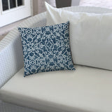 20" X 20" Indigo And Navy Blown Seam Stencil Throw Indoor Outdoor Pillow - Homeroots