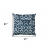 20" X 20" Indigo And Navy Blown Seam Stencil Throw Indoor Outdoor Pillow - Homeroots