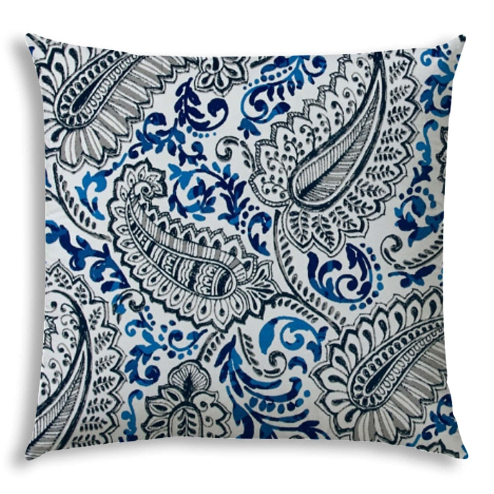 20" X 20" White And Blue Blown Seam Paisley Throw Indoor Outdoor Pillow - Homeroots - Flyclothing LLC