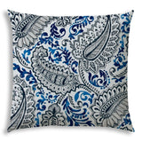 20" X 20" White And Blue Blown Seam Paisley Throw Indoor Outdoor Pillow - Homeroots - Flyclothing LLC